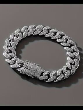 Pave Cuban Link Bracelet - Silver plated